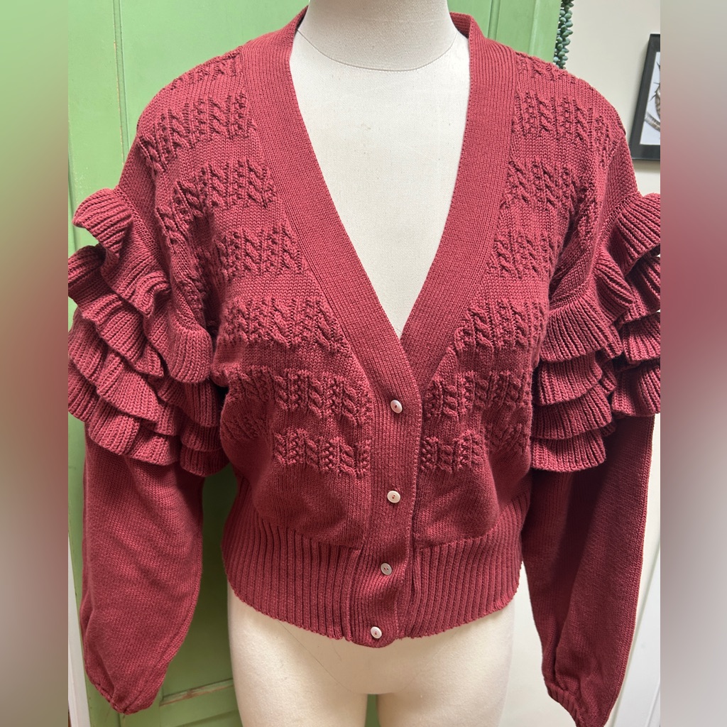 Cleobella Red Ruffled Cardigan